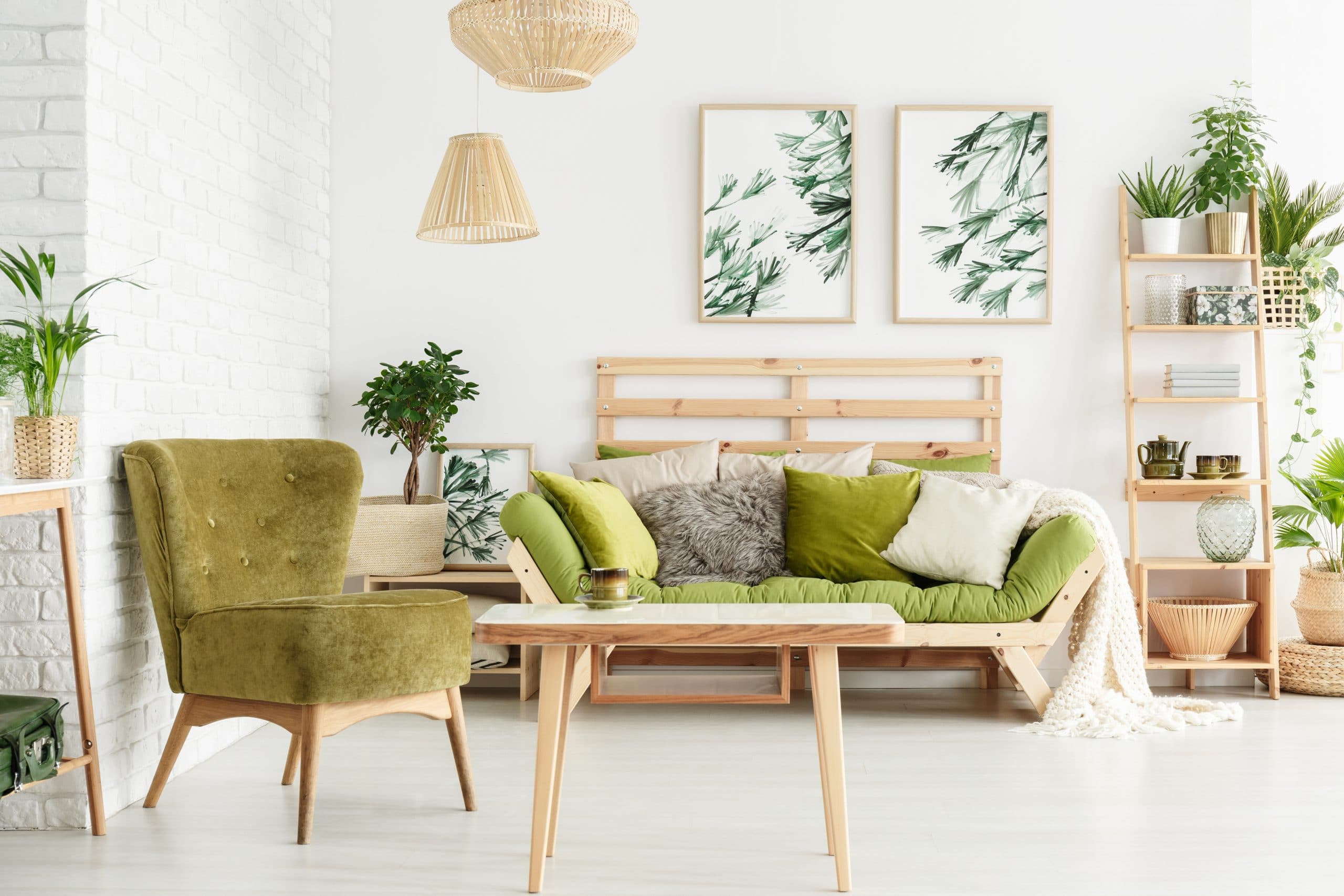 Next to the sofa. Стиль Сканди с зеленым диваном. Эко Сканди стиль. Зеленый диван в Сканди интерьере. Эко Сканди в интерьере.
